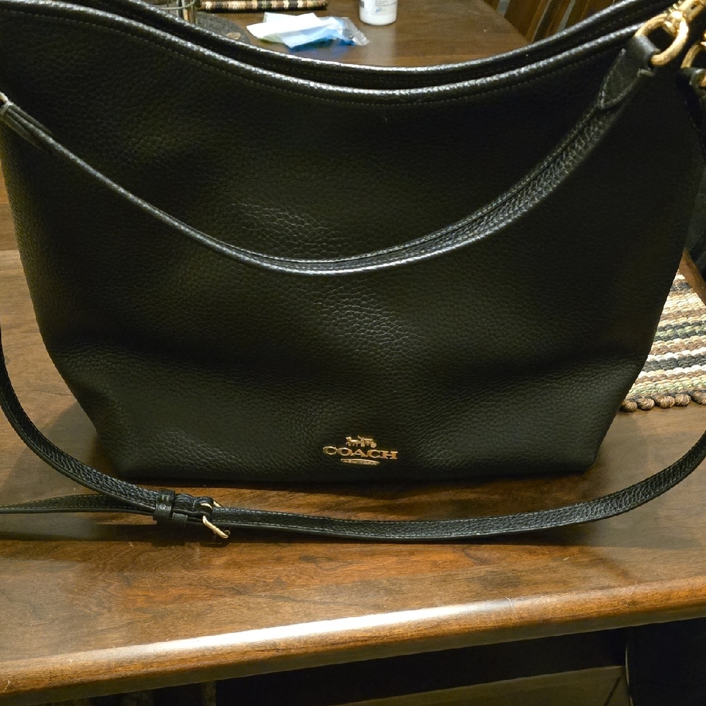 Coach Black Laurel Large Shoulder Bag with Gold Details